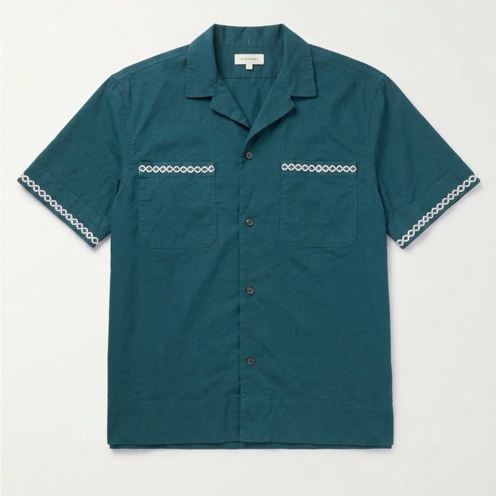 Banana Republic Men's Teal Short-Sleeve Button-Up Shirt with Contrast Trim
